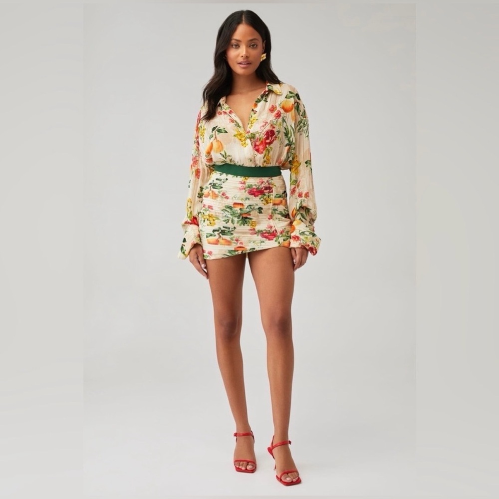 Rococo Sand Floral Skirt with Green and Red Accents - Picture 5 of 9